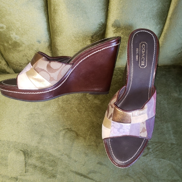 NWOT Coach Chelsea 8.5 wedge heals Multi color Shoes Patchwork - Picture 2 of 6